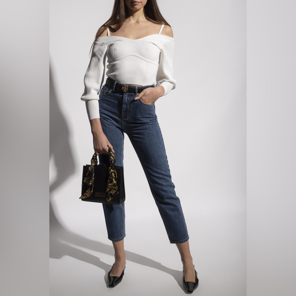 Self-portrait off-shoulder rib-knit top L